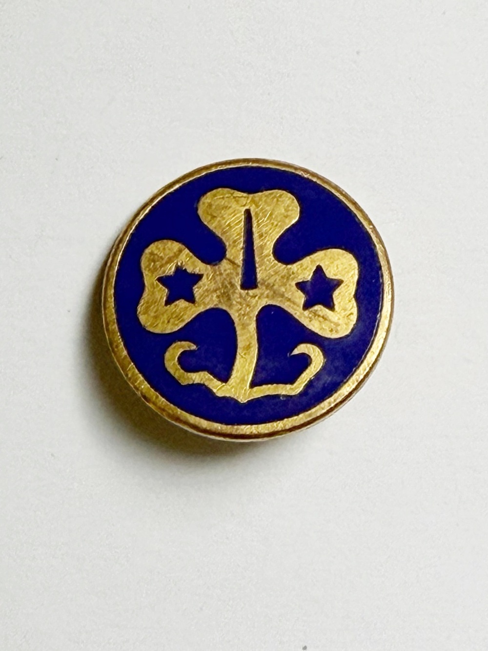 Vintage 1960’s Girls Scouts Trefoil Clover & Stars Blue Gold Tone Tiny Pin